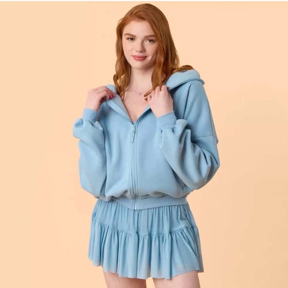 NWT! Blogilates Women's Marshmallow Full Zip Hooded Sweatshirt - Light Blue XL